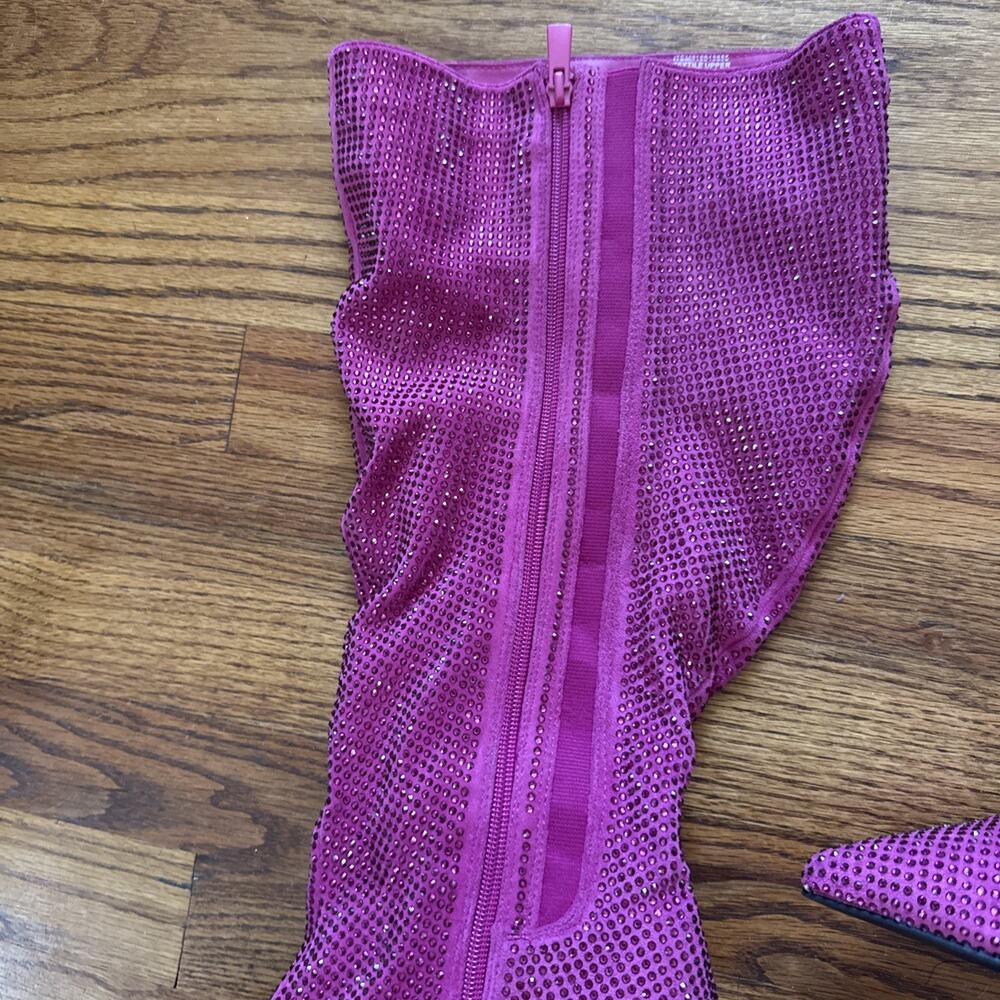Torrid 9,5WW Wide Sexy Hot Pink Rhinestone Studded Slouchy 3.5" Heel Knee Boots - Picture 5 of 13